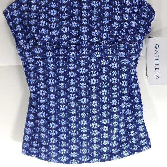 Athleta Tangier High Neck Tankini Top 32D /DD Blue Open Back Underwire Swimwear - Picture 3 of 12